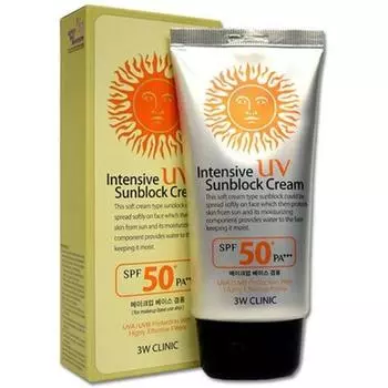 3W CLINIC Intensive UV Sunblock Cream SPF 50+ PA +++ Солнцезащитный крем UVA / UVB (70 мл)