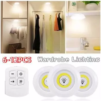 3W COB подсветка под шкафом светодиодная беспроводная с дистанционным управлением диммируемая ночная лампа для гардероба освещение для ванной комнаты шкаф для одежды 6LED-White light