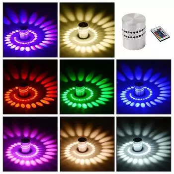 3W RGB Дистанционное управление спиральным отверстием Настенный светодиодный светильник Игровая комната Бар Домашний потолочный светильник