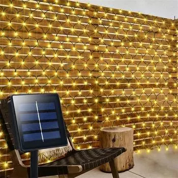 3x2M солнечные гирлянды для садовой сетки, уличные сетчатые светильники, солнечные гирлянды для сада, сетчатые светильники для кустарников для свадебной вечеринки, декора стен патио 1.5x1.5M 100LEDS теплый белый