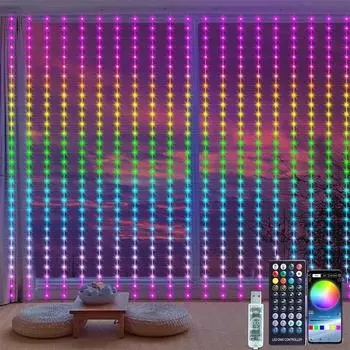 3X3M 300 светодиодных умных оконных занавесок, гирлянды RGBIC Color, управляемые через приложение, гирлянды сосулек для декора свадебной вечеринки 2X3M 200LEDS