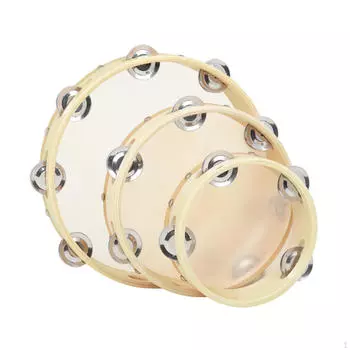 3x Handheld Tambourines 6inch 8inch 10inch Wood for Games Parties Holiday