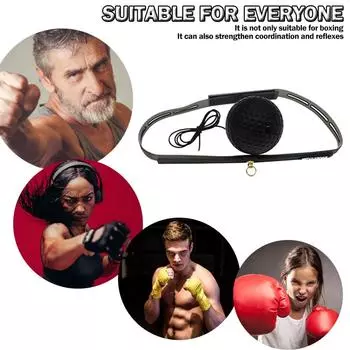 3x Мяч для боксерских ударов с мягкой конструкцией для тренировки реакции с напульсником (черный)