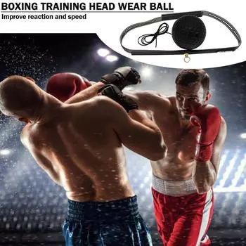 3x Мяч для боксерских ударов с мягкой конструкцией для тренировки реакции с напульсником (черный)