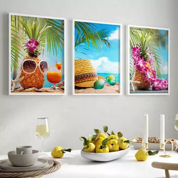 3x настенные художественные принты с изображением ананаса, эстетические украшения, постеры для квартиры