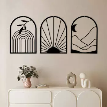 3x настенный художественный декор в стиле бохо, листья, солнце, луна, дисплей, художественное произведение, металлический декор, скульптура для дома