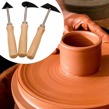 3x нож для обрезки керамики, инструмент для лепки глиняных скульптур, портативная деревянная ручка