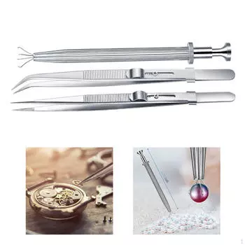 3x пинцета для ювелирных изделий, прямые и изогнутые, прецизионные, из нержавеющей стали
