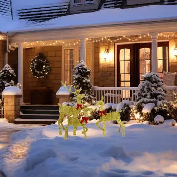 3x рождественские фигурки оленей для семьи, реквизит для украшения, уличный освещенный олень для кухни