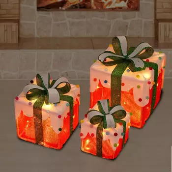 3x рождественские подарочные коробки с подсветкой, светодиодная наружная подарочная коробка с бантом, для продажи Warm