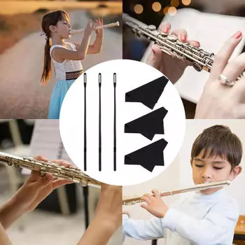 3x стержня для чистки флейты и салфетки для духовых инструментов Professional