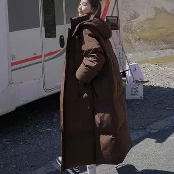 3XL Новое зимнее хлопковое пальто средней длины выше колена для женщин в корейском стиле, свободная утолщенная хлопковая куртка с капюшоном XL хаки
