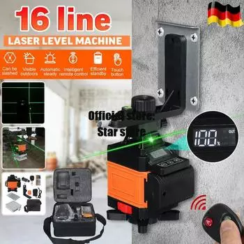 4000 мАч, 16 линий, зеленый лазерный уровень 4D 360, горизонтальный, вертикальный, зеленый лазерный луч, линии, измерительные инструменты, профессиональный самовыравнивающийся