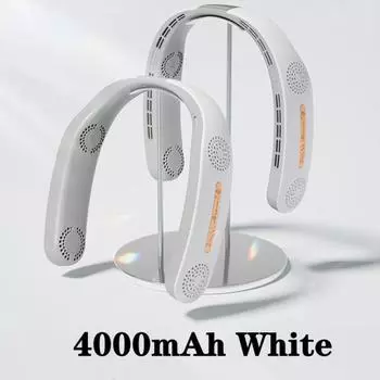 4000 мАч Портативный носимый безлопастной вентилятор Перезаряжаемые через USB безлистные подвесные вентиляторы Воздушный охладитель Охлаждающие бесшумные вентиляторы Вентиляторы с шейным ободом Кондиционер белый