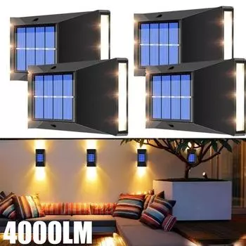 4000LM солнечные светильники уличные водонепроницаемые вверх и вниз светящиеся уличные настенные светильники солнечные лампы прожекторы солнечный свет садовое украшение 4LED-Warm light
