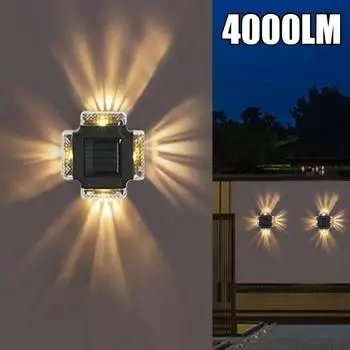 4000LM светодиодный солнечный настенный светильник водонепроницаемый солнечный садовый светильник четырехсторонний прожектор вверх и вниз светящееся освещение для наружного украшения лампы white light- 1PCS