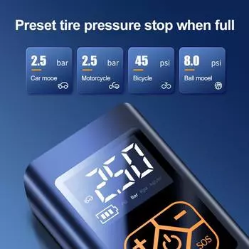 4000mAh Tire Inflator Pump 150PSI Electric Wireless Portable Car Air Compressor Display for Motorcycle Bike Car Tyre Balls