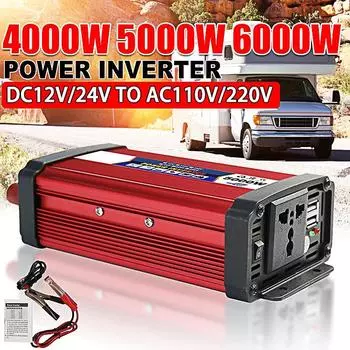 4000W 5000W 6000W DC 12V/24V To AC 110V/220V Modified Sine Wave Voltage Transformer Converter Adapter 2 USB Car Power Inverter 24V 4000W