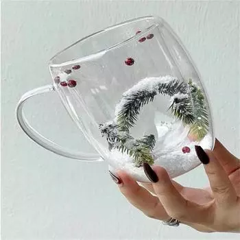 400/200 мл Двойная стенка Прозрачная стеклянная чашка Рождественская тема Снежная сцена Стеклянная кофейная чашка Термостойкая чашка для молока и воды Рождественский подарок Glass cups