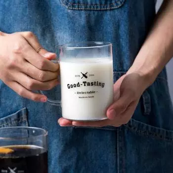 400-500ml Clear Water Cup With Handle Coffee Milk Juice Beer Breakfast Oatmeal Glass Cup Dessert Tea Cup Couple Mug Drinkwares 401-500ml
