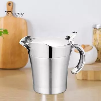 400/800 мл соусница из нержавеющей стали кастрюля с откидной крышкой двойной стенкой изолированный соусник молочник диспенсер для соуса сиропа сливок 400ML