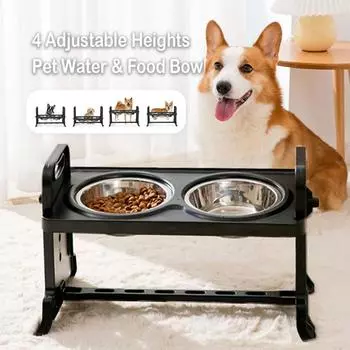 400 мл + 400 мл, 4 регулируемые высоты, миска для воды и еды для собак, поднятая поилка, диспенсер для воды для домашних животных, поилка для собак, кошек