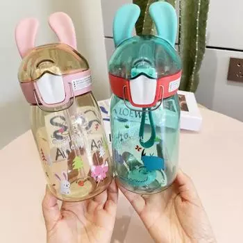 400 мл/550 мл бутылка для воды с защитой от протечек, открытая одним щелчком пластиковая соломенная бутылка с изображением мультяшного животного