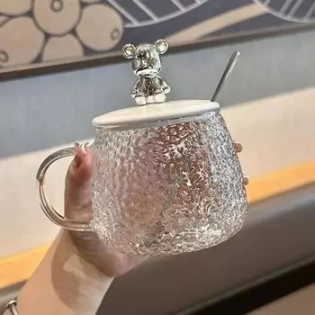 400 мл чашка для кофе с рисунком молотка и медведя, стеклянная кружка для сока, термостойкая, ручная чашка для чая, бытовая, для питья коктейлей 301-400ml чистый