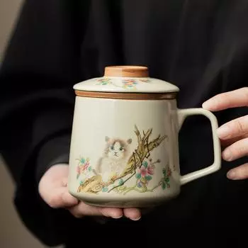 400 мл Интересная офисная чашка для кошек Ru kiln керамическая милая кружка для чая кружка для домашнего офиса с крышкой фильтр чашка для питья 301-400ml