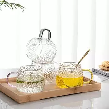 400 мл Молоток Узор Кофе Чай Чашка Стеклянная Кружка Температура Термостойкая Ручка Чай Чашка Коктейль Бытовая Питьевая 401-500ml