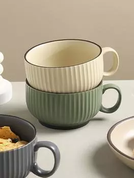 400 мл новая чашка для завтрака, чашка для овсянки, кружка большой емкости, скандинавский стиль, бытовая чашка для молока, хлопьев, чашка для чая, керамическая чашка, кофейная чашка 400ML зелёный