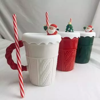 400 мл Рождественская кружка для воды с крышкой и ложкой Керамическая кофейная чашка Новый дизайн Офисные кружки для дома Креативные подарки 401-500ml
