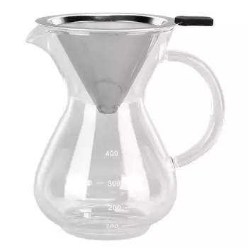 400 мл Стеклянный кофейник чайник термостойкий пуровер кофеварка с фильтром из нержавеющей стали для