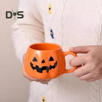 400 мл Тыквенная кружка Керамическая Хэллоуин тыква лицо кофейная чашка Милый тыквенный узор кружка для горячих холодных напитков чёрный