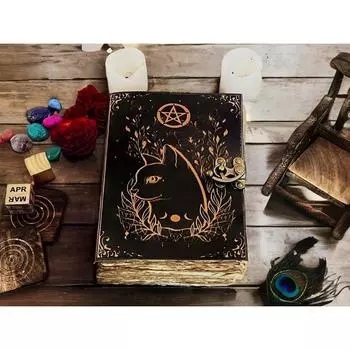 400 Pages Grimoire leather journal Print celtic cat journal Blank of spell Journal for Gifts book of shadows Gifts for women 7 x 5 in