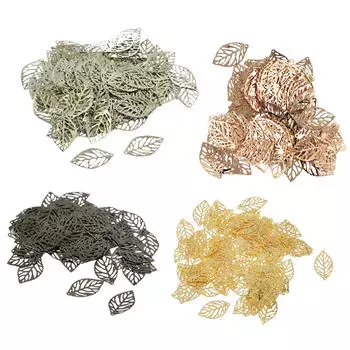 400 шт. подвески-шармы в виде полых листьев из смешанного сплава металла для изготовления ювелирных изделий разноцветные