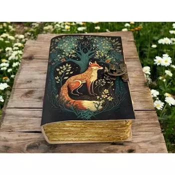 400 страниц - Гримуар Кожаный журнал с лисой Блокнот для записей заклинаний Книга теней Толстый журнал - Бумага ручной работы Винтажный журнал для женщин 7 x 5 in