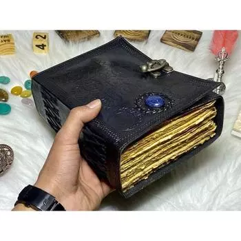 400 страниц Книга теней винтажный кожаный журнал-гримуар ручной работы 8 x 6 in чёрный