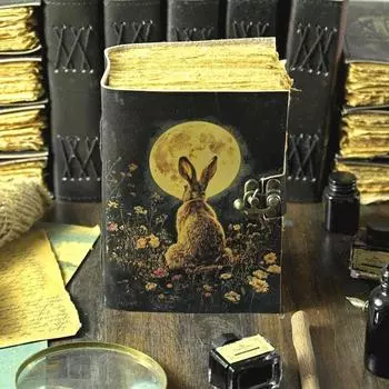 400 страниц - Кролик Гримуар Кожаный журнал Блокнот Журнал для женщин - Толстый журнал ручной работы Блокнот из бумаги ручного литья Журнал для подарка 7 x 5 in