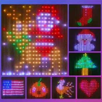 400 светодиодных умных динамических светильников для штор, приложение «сделай сам» с рисунком и текстом, рождественская гирлянда для штор на окна, анимированная гирлянда RGBIC AC220V EU UK AU Plug