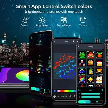 400 светодиодов RGBIC Рождественская елка, гирлянда, лампа с граффити и текстом, светодиодная гирлянда в виде водопада, приложение и пульт дистанционного управления 1.8M&UK Plug