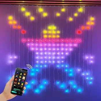 400 светодиодов Smart App Curtain Lights LED String Light Fairy Light DIY Programming Pattern And Text Christmas Wedding Bedroom Decor European standard
