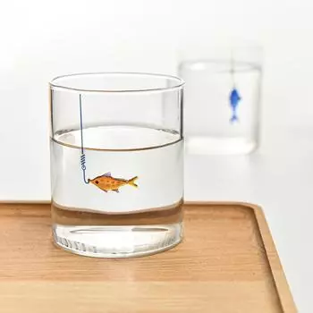 400ml 13oz Heat Resistant Transparent Glass Tumbler Cup With Embossed Fish Decor Coffee Water Glass Cup for Fishing Lover 1 PC 301-400ml