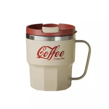 400ml 304 Stainless Steel Coffee Cup Mug With Lid Double-Wall Insulated Water Cup With Handle & Lid Heat-resistant Drinkware 400ml