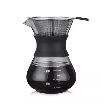 400ML Classic Glass Coffee Maker Pour Over Coffeemaker With Steel Filter Coffee Espresso Hand Brew Drip Filter Glass Pot 400ml