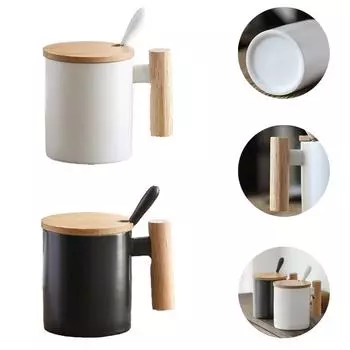 400ml Coffee Mug Simple White Black Ceramic with Wooden Handle Water Cup for Business Gift Modern Style Mugs Nordic New Design 301-400ml белый