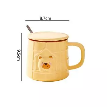 400ml Drinkware Ceramic Cup Household Creative Cute Bear Pattern Mug with Lid and Spoon Green Tea White Coffee Milk Brewing Cups 1pcs