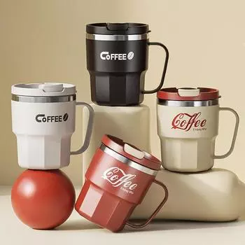 400ml Fashion Stainless Steel Coffee Mug With Cover Creative Office Home Milk Tea Breakfast Handle Cup 400ml чёрный