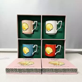 400ML Luxury Ceramic Coffee Cup Creative Shell Water Cup Gift Box Living Room Decoration Couples Mug To Send Friends Gifts 400ML