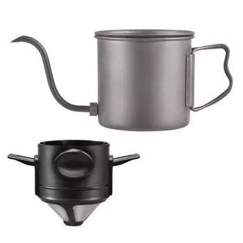400ml Pour Over Kettle Gooseneck Coffee Kettle and Cup Set with Removable Coffee Spout and Folding Handle Ti Water Kettle